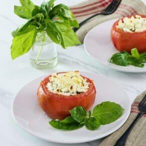 Quinoa Stuffed Tomatoes with Pesto and Goat Cheese
