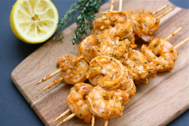 Grilled Shrimp Kabobs with Tomato, Garlic, and Herbs